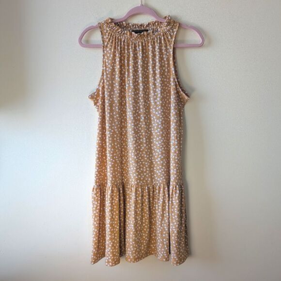 Banana Republic Ditzy Floral Honey Orange Sleeveless Knit Shift Dress Size MP - Picture 3 of 7